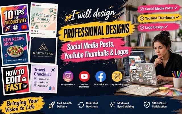 I will design professional social media posts, YouTube thumbnails and logos